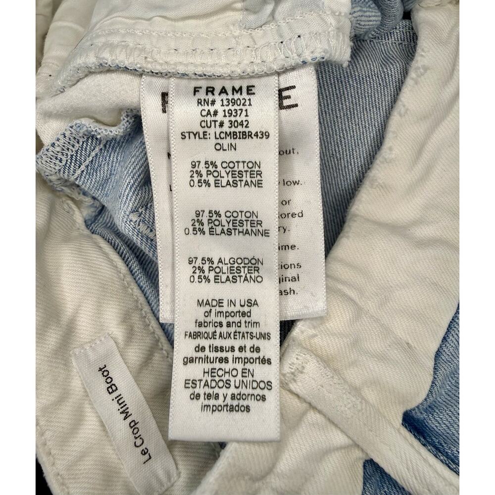 FRAME Le Crop Mini Boot Jeans Womens 24 Blue White Stripe Raw Hem Flare Cropped - Picture 14 of 16